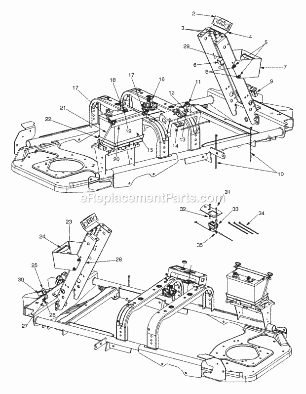 Battery, Electrical Components And Switches Diagram and Parts List for 365L 53CA1D5K100 Cub Cadet Lawn Mower